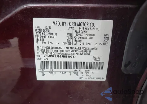 2018 Ford Edge Sel z USA, uszkodzony, nr VIN 2FMPK3J93JBB19387